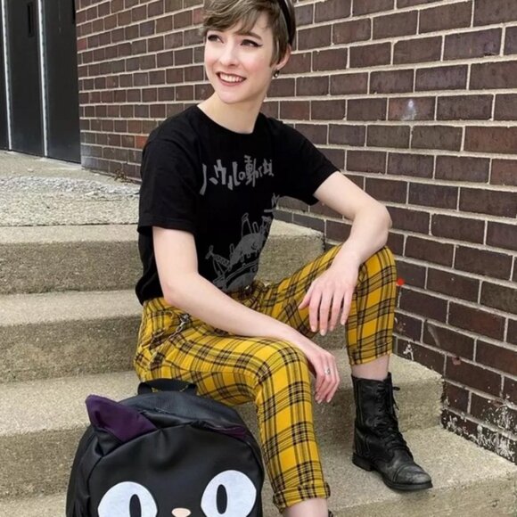 Hot Topic Yellow Plaid Pants With Detachable Chain - Picture 2 of 12